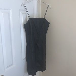 Black faux leather mini dress. New